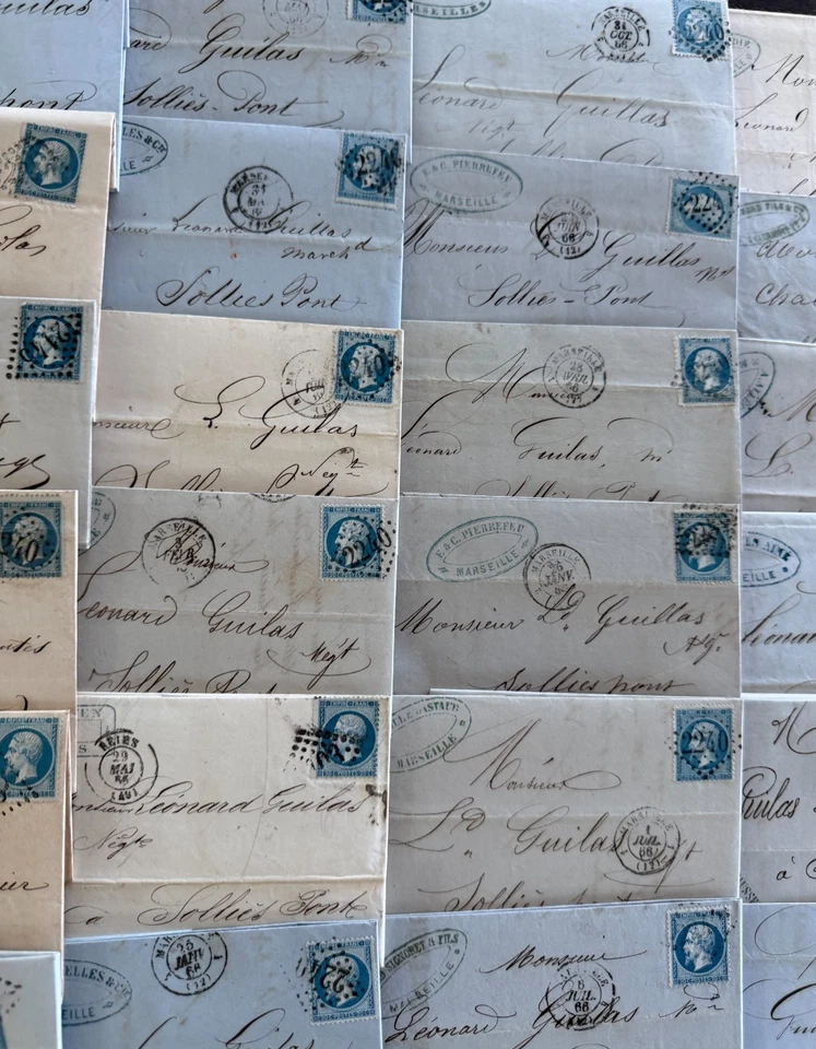🦬 Lot de 60 lettres classiques avec N° 22 - 20 c bleu Empire dentelé🦬 - Photo 3/4