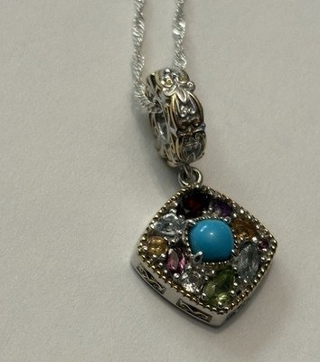 Gems en Vogue Halskette Sterlingsilber & Gold Türkis & Edelstein. 