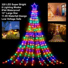 320 LED Star Waterfall Christmas Tree Lights – 8 Modes Indoor/Outdoor Decor