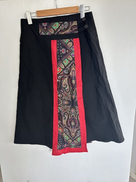 Pink Phoenix black Winter bengaline wrap look Midi skirt Size Medium