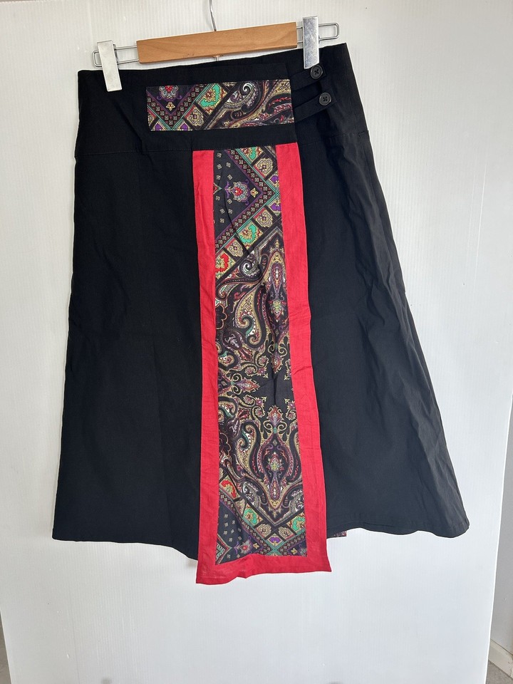 Pink Phoenix black Winter bengaline wrap look Midi skirt Size Medium
