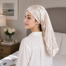 100 Mulberry Silk Extra-Long Floral Sleep Bonnet for Curly Hair  Braids