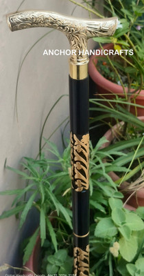 Brass Victorian Designer Handle Black Wooden Golden Carved Costume Walking Stick