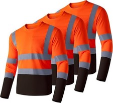 3- Hi Vis Long Sleeve Shirts for Men, Reflective Construction Work Shirt