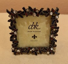 Vintage Miniature CBK Picture Frame Metal And Jewel Like Accents