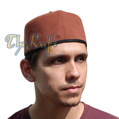 Handmade Rust Brown African 100% Wool Syntetic Fez-style Kufi with Tip