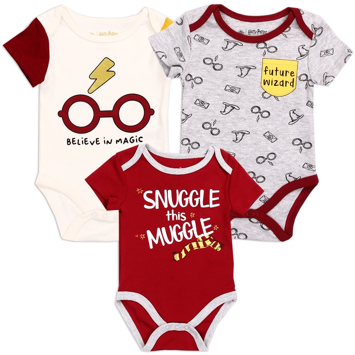 BNWT Harry Potter Baby Boy Girl Infant 3-Pack Bodysuit 6-9M