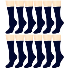12 Pairs Navy Color Women Cotton Crew Socks 9-11