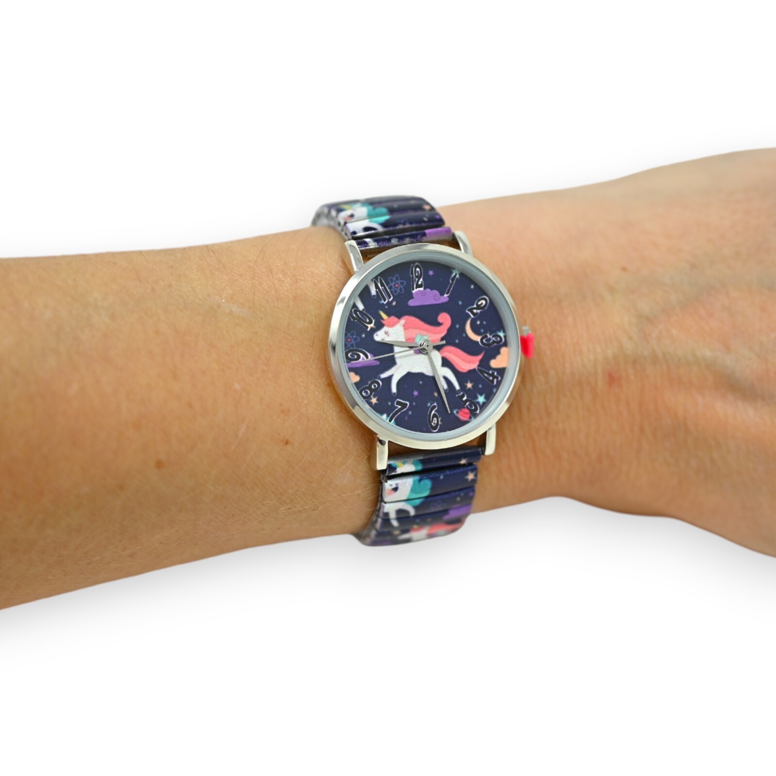Montre élastique Ernest Licorne rose pastel avec cadran pédagogique pour fille