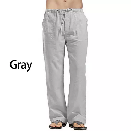 Men's Cotton Linen Straight Pants Casual Elastic Waist Loose Trousers Joggers - Bild 28 von 29