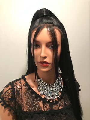 NWT MayDe Ear To Ear Lace Black Long Fashion Ponytail Styled Wig