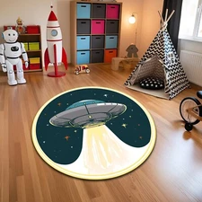 Nonslip Washable Round Rug UFO Carpet Space Art Decor Teenage Dorm Room
