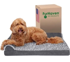 Furhaven Large Orthopedic Dog Bed L Shaped Removable Washable Cover Stone Gray