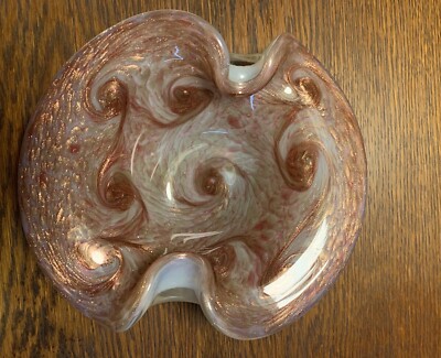 Murano Fratelli Toso Starry Night Opal/Adventurine Swirl Bowl Mid Century