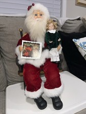 Vintage Santa In Chair With Story Book And Doll