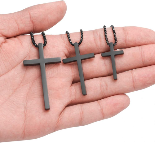 Cross Necklace for Men, Silver Black Gold Stainless Steel Plain Cross Pendant Ne - Picture 5 of 7
