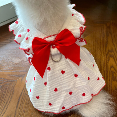 Pet Dress Dog Cat Puppy Summer Princess Skirt Clothes Heart Pattern Harness