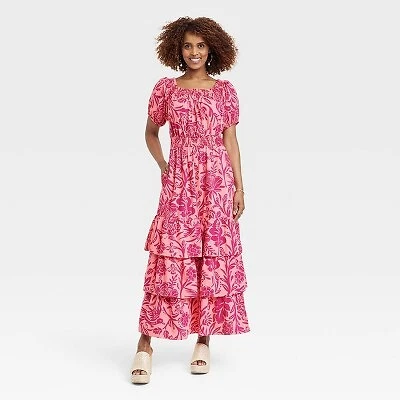 Women s Short Sleeve A Line Dress Knox Rose Coral Pink Floral XL