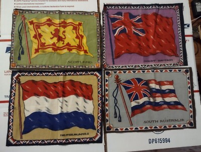 4 FORIGN FLAGS U K. SO AUSTRA Flannel Felt Tobacco Cigar  Box  Blankets Antique.