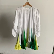 $395 NWT Rhode Ella Cotton Dress in White and Green Sz Small