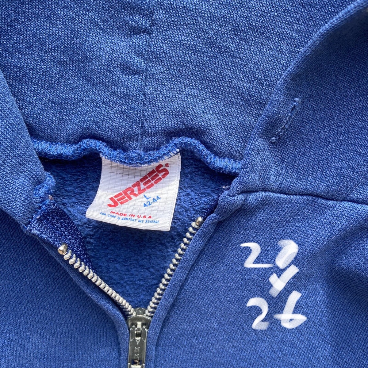 VTG 90s Sunfaded ZIP UP HOODIE SWEATSHIRT Blue Adult Size M