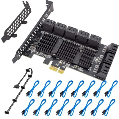 PCIE SATA Card 16 Port with 16 SATA Cable, 6 Gbps SATA 3.0 Controller PCI Exp...
