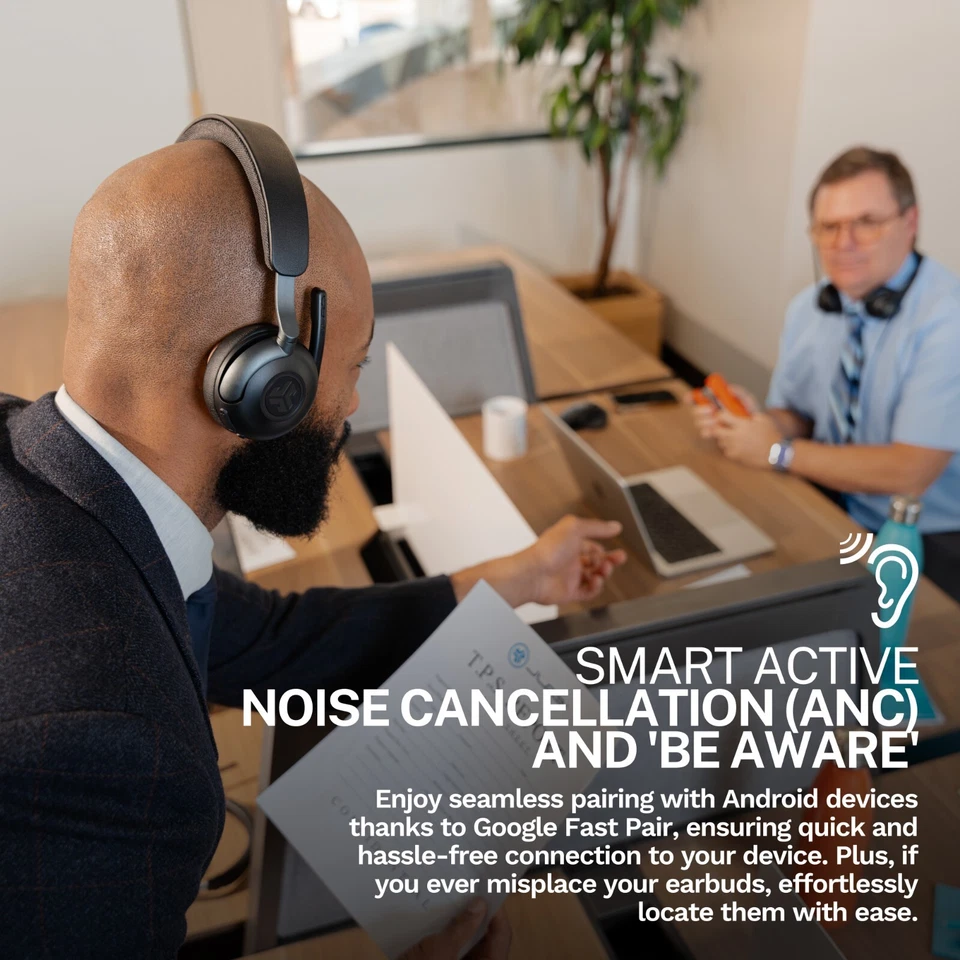 JLab Epic Work 无线耳麦,主动降噪,充电集线器,90 小时以上 — 第 2/4 张图片