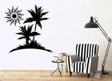 Wall Vinyl Decal Sea Ocean Beach Sticker Style Sun Palm Island (n1115)