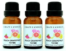 3 Peach Grapefruit Thyme 1/2oz Premium Grade Scented Fragrance Oil Crazy Candles