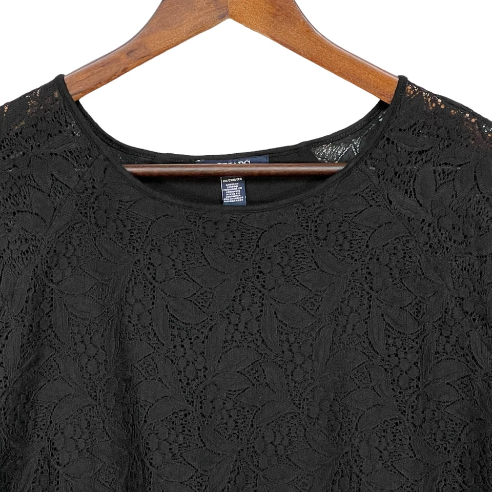 Блузка женская Chaps размер 2X черная вязаная крючком круглый вырез короткий рукав с подкладкой карьерная - Изображение 4 из 4