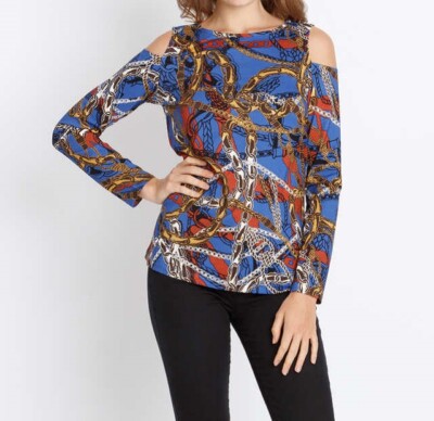 Shirt blau 46 Damen mit Kettendruck UVP: 59,99   7.2682