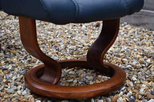 Ekornes Stressless Consul Navy Blue Leather Swivel Chair / Armchair & Foot Stool - Picture 16 of 22