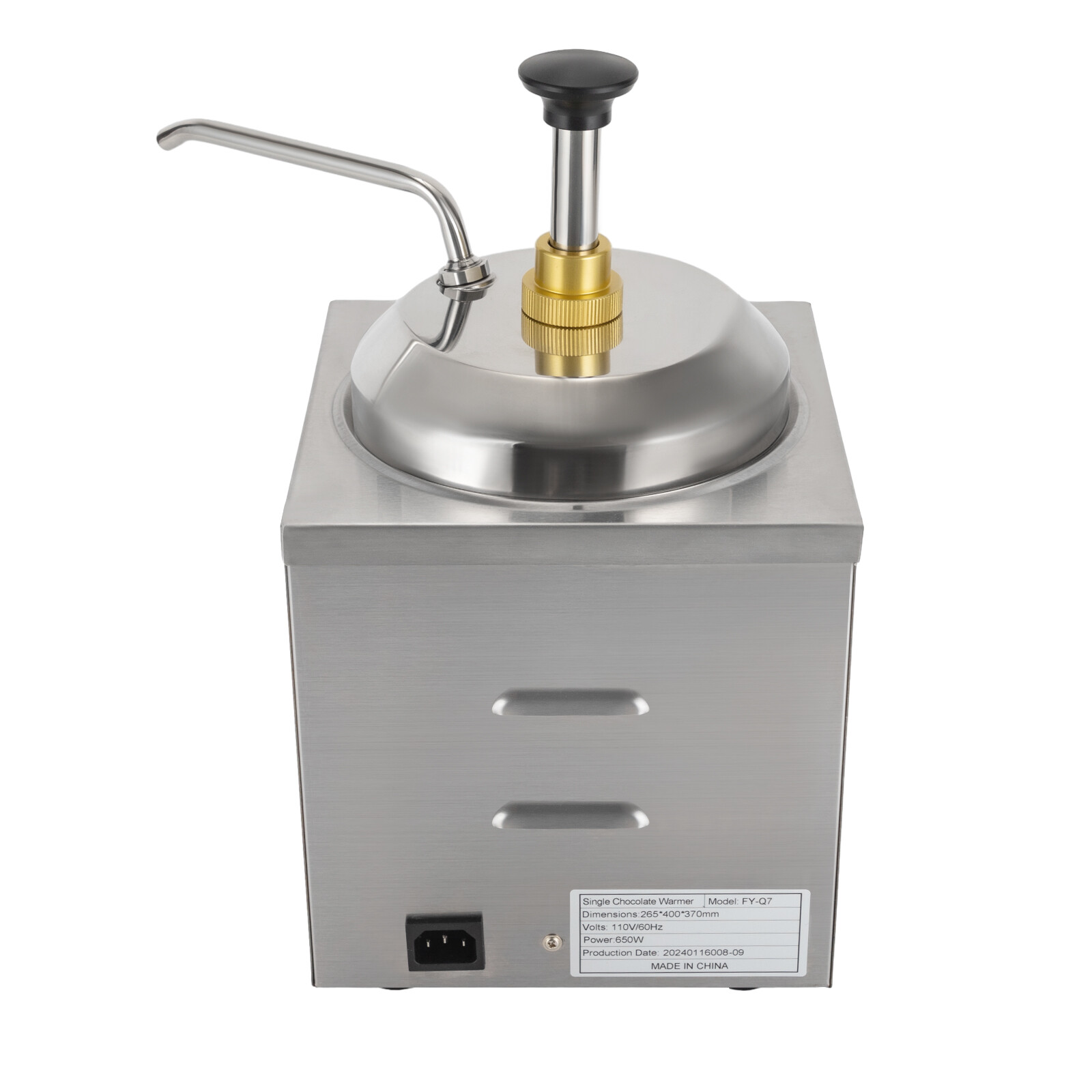 2L Stainless Steel Sauce Warmer with Pump, 650W 110V Adjustable Temperature
