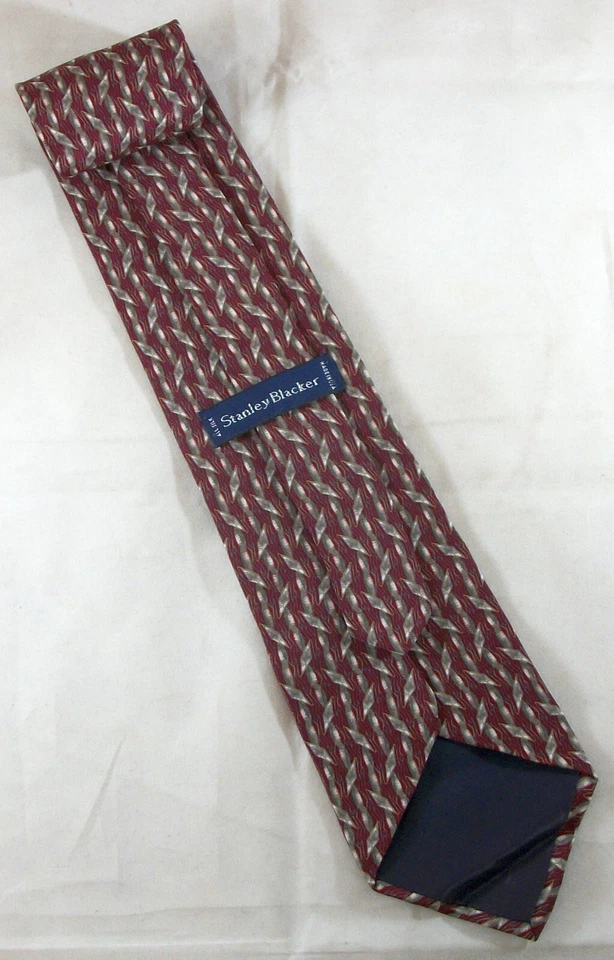 STANLEY BLACKER 红色和米色钻石条纹丝绸领带 57 英寸 L x 4 英寸 W (E932) — 第 3/3 张图片