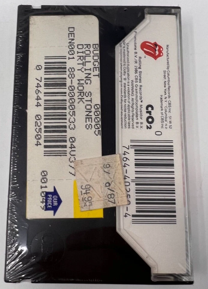 ROLLING STONES - Dirty Work - 1986 Rock Cassette Tape New Old Stock SEALED - Image 2 of 3