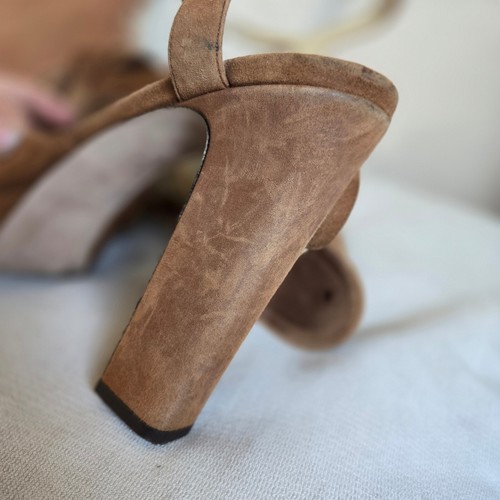Jimmy Choo Size 39 Brown Biscuit Suede Platform Sandal High Heels - Picture 4 of 7