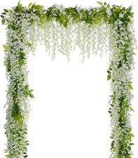 Lvydec 28.8ft White Wisteria Artificial Flower Garland 4-Pack Wedding Decor