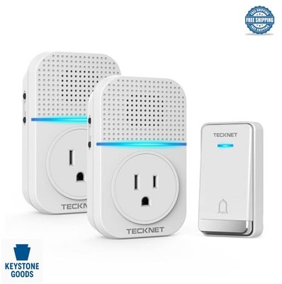 Wireless Doorbell Self-Powered Plug In 2 Receivers IP66 Waterproof 1300ft Range