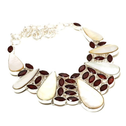 Abalone Shell Hydro Garnet Gemstone Handmade Necklace Jewelry Necklace Size 18