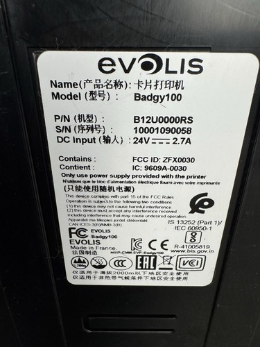 Evolis Badgy 100 Desktop Color ID Card Printer B12U0000RS *No Power Supply* ii - 第 8/14 張圖片
