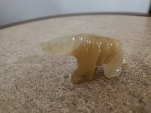 Hand Carved Polar Bear Figurine Stone Onyx/Alabaster, White, 2.5"