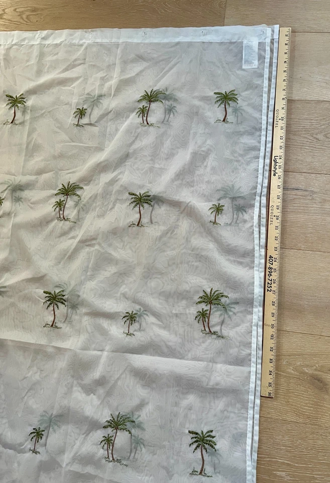 Palm Tree Shower Curtain Semi-Sheer Whit/Sage/Brown w. Matching Palm Rings - Image 4 of 4