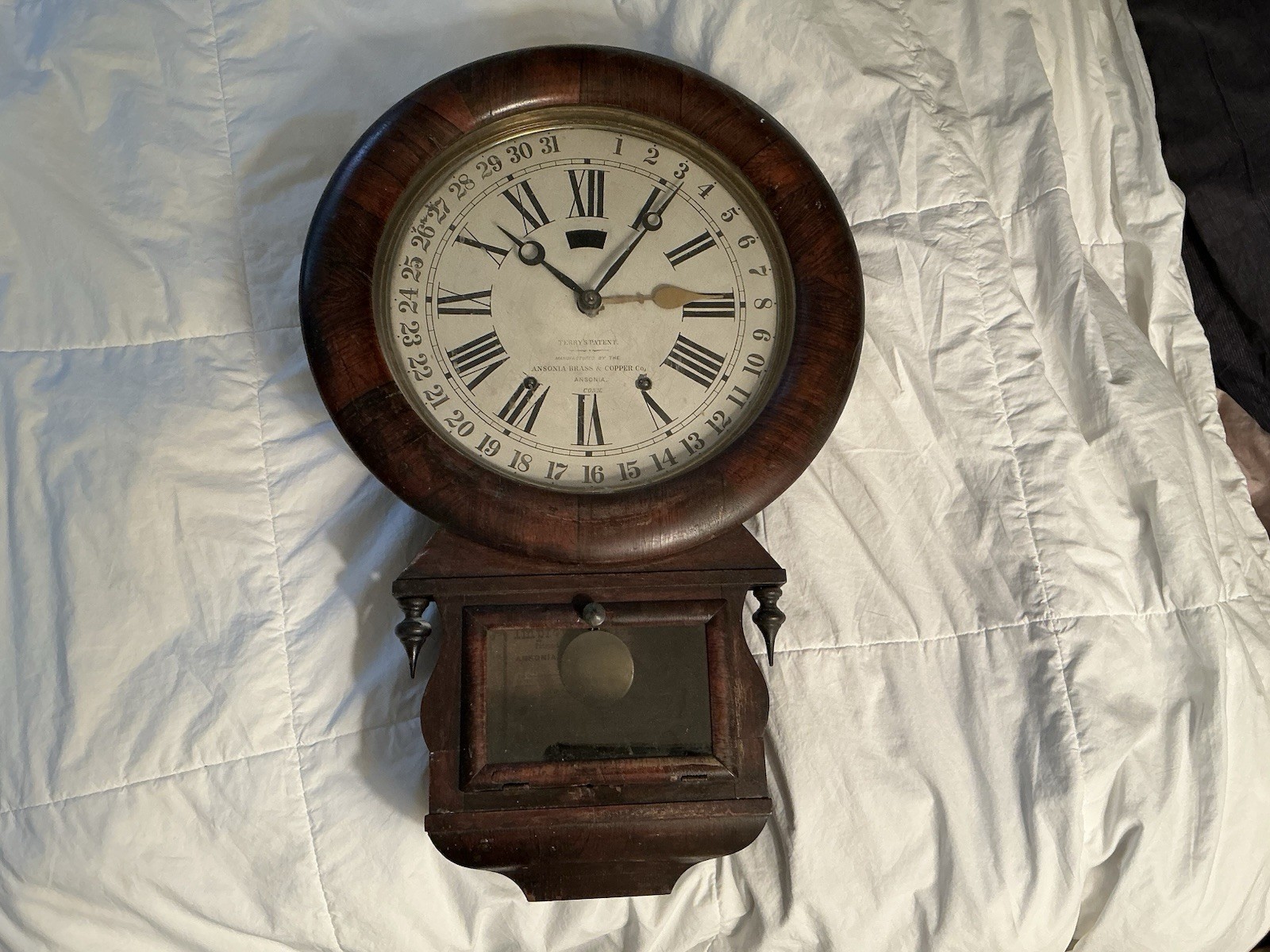 Vtg ANTIQUE C1872 ANSONIA"TERRY'S PATENT DROP EXTRA CALENDAR" Wall Clock