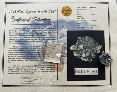 Spanish 1715 Treasure Fleet Shipwreck ENCRUSTED Silver Cob Coin W/ Certificate