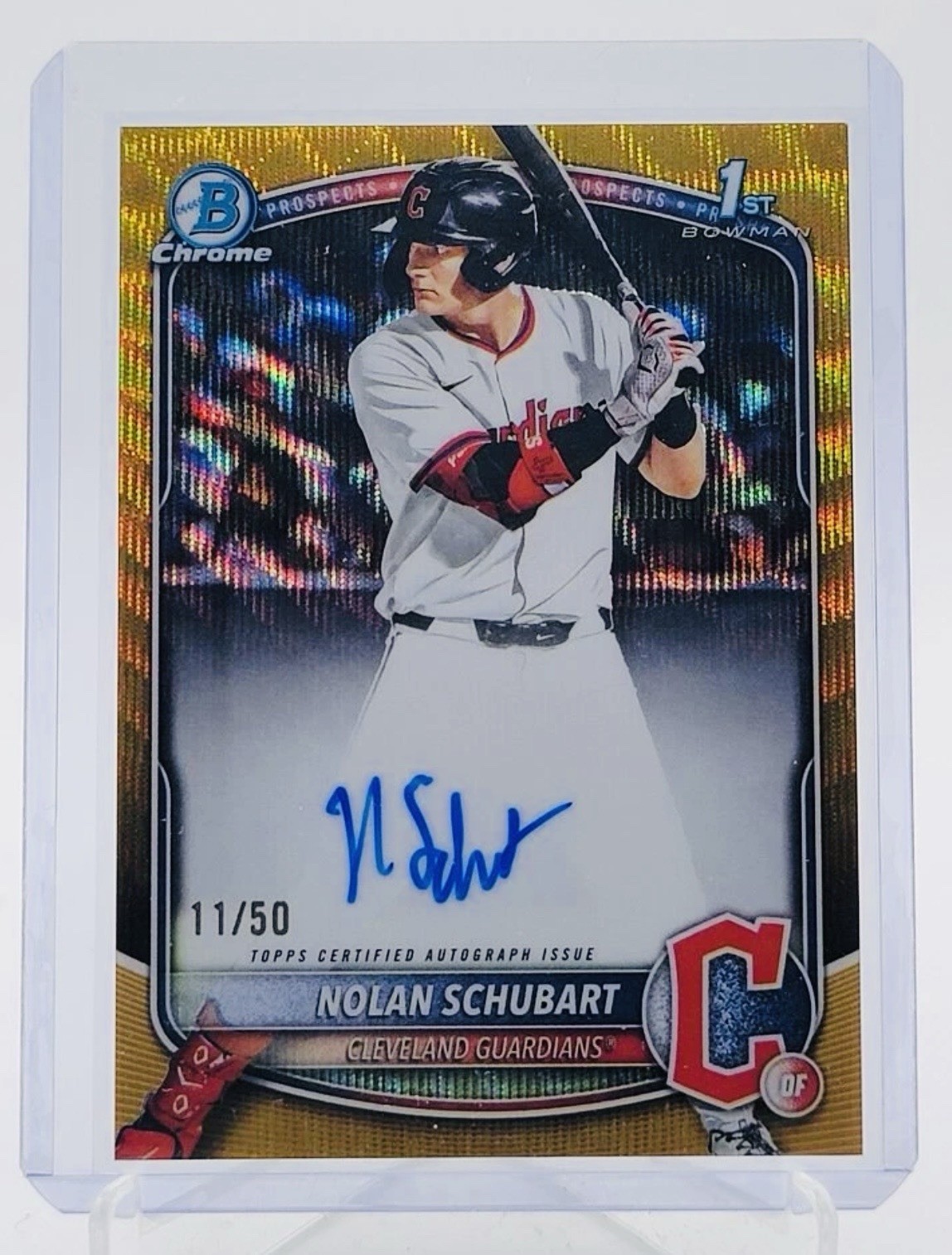 NOLAN SCHUBART 2025 BOWMAN CHROME DRAFT 1ST GOLD WAVE AUTO 11/50!