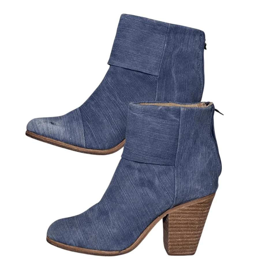 Botas al Tobillo Rag & Bone Newburry de Lona Tacón Apilado Retro Chic Talla 6 Azul Foto 2 de 4