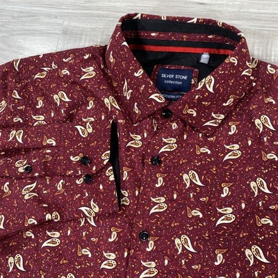 Silverstone Collection Button Up Shirt Mens 3XL Red Maroon Paisley Modern Fit
