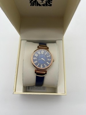 Anne Klein Womens Watch Blue Dial Navy Leather Strap Rose Gold Tone FLSCCXM