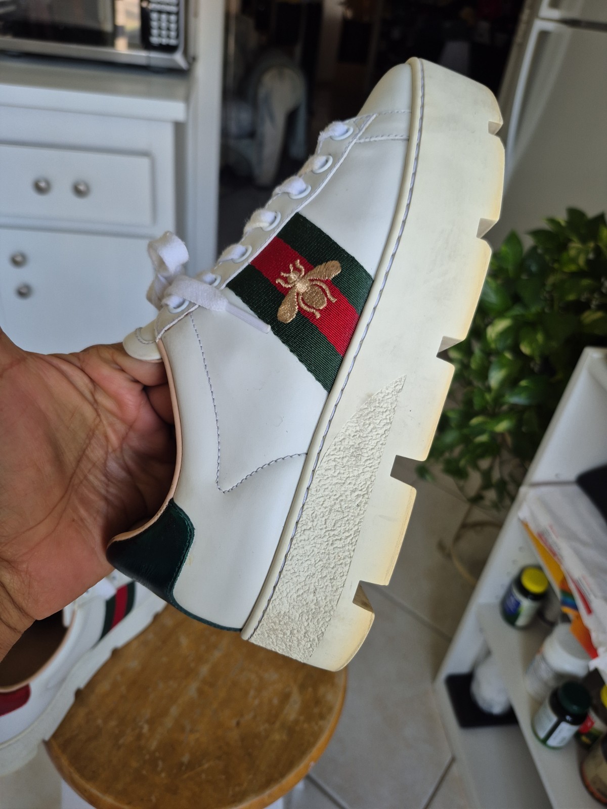 Gucci 577573 Ace Platform Sneakers Bee Web White Leather Womens Sz 36.5 image 9