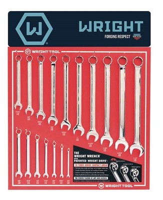 Wright Tool D977 - SAE Combination Wrench w/Satin Finish Display - 17 Pieces